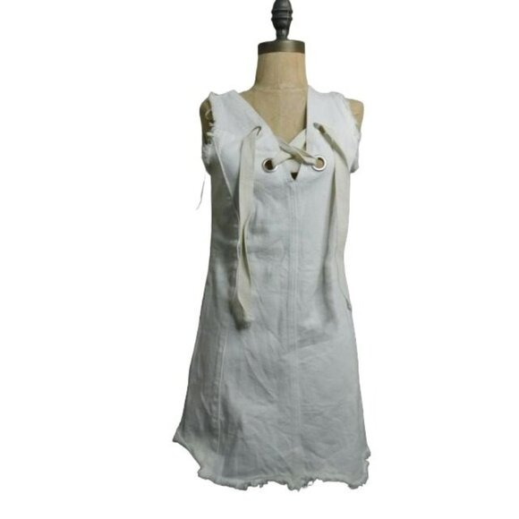 Sage The Label Size S Small Off White Distressed Denim Short Dress - Picture 1 of 3